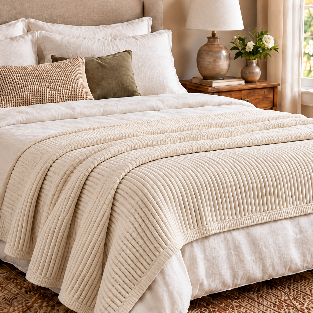 Marloweo™ Ivory Ribbed Throw Blanket