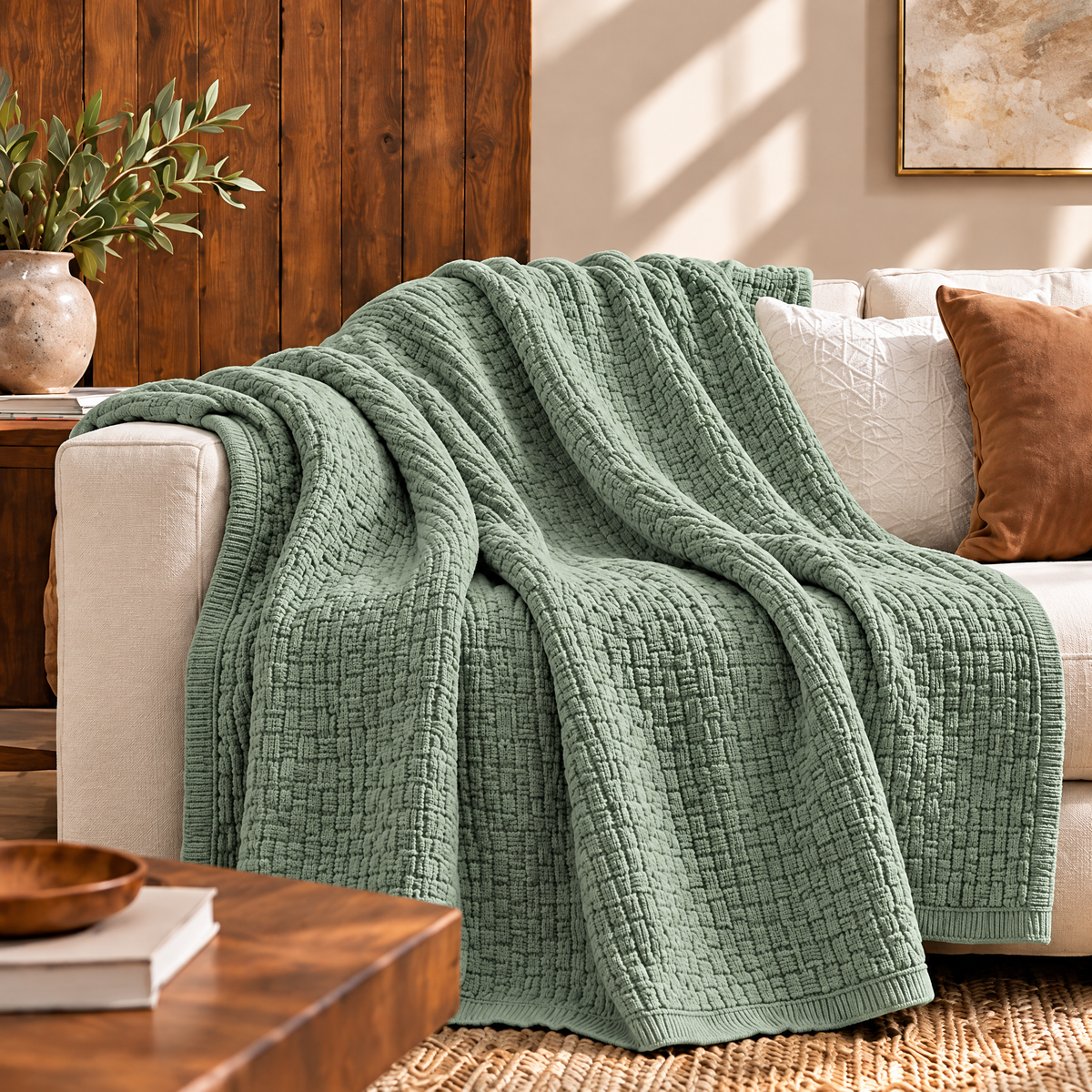 Marloweo™ Sage Basketweave Throw Blanket
