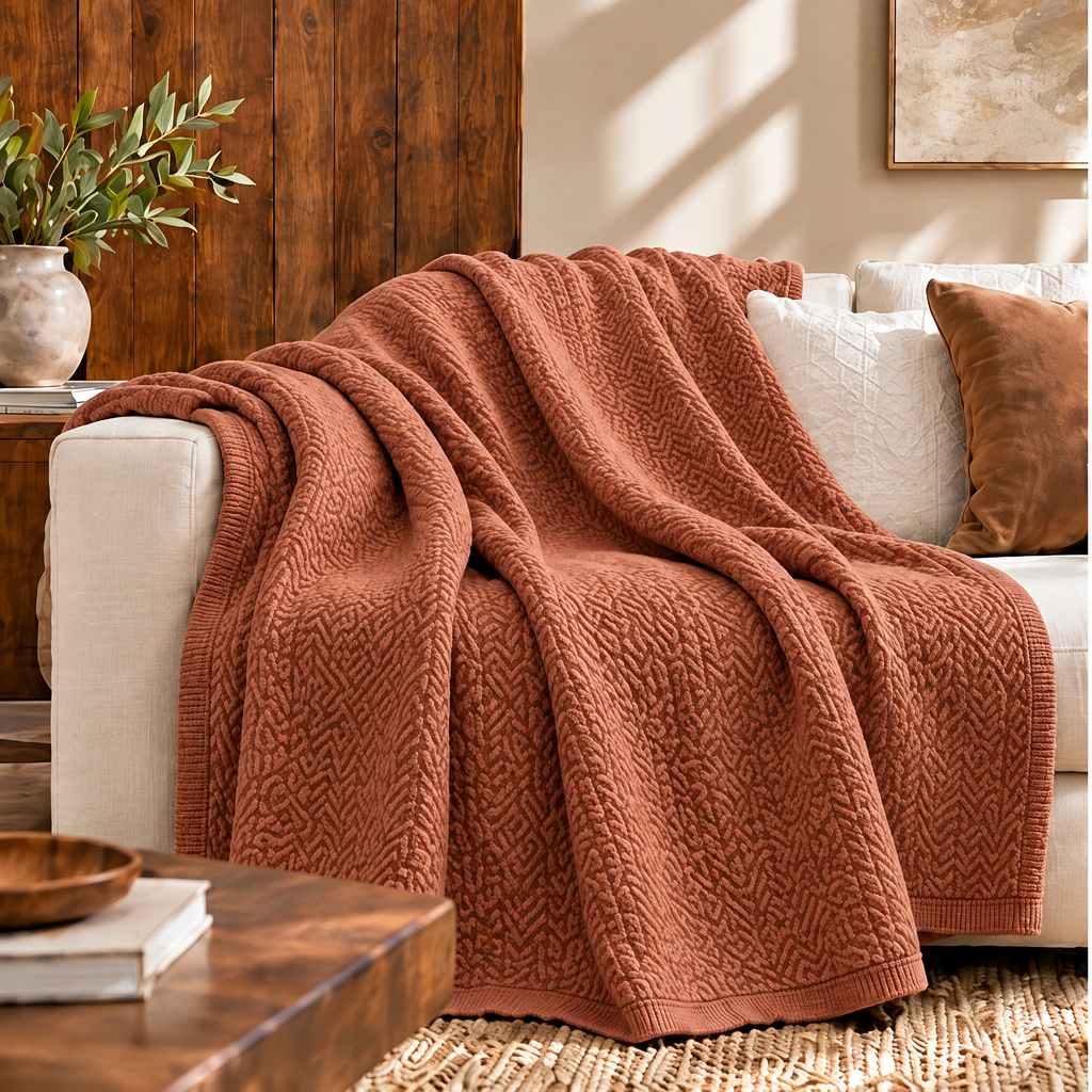 Marloweo™ Terracotta Herringbone Throw Blanket