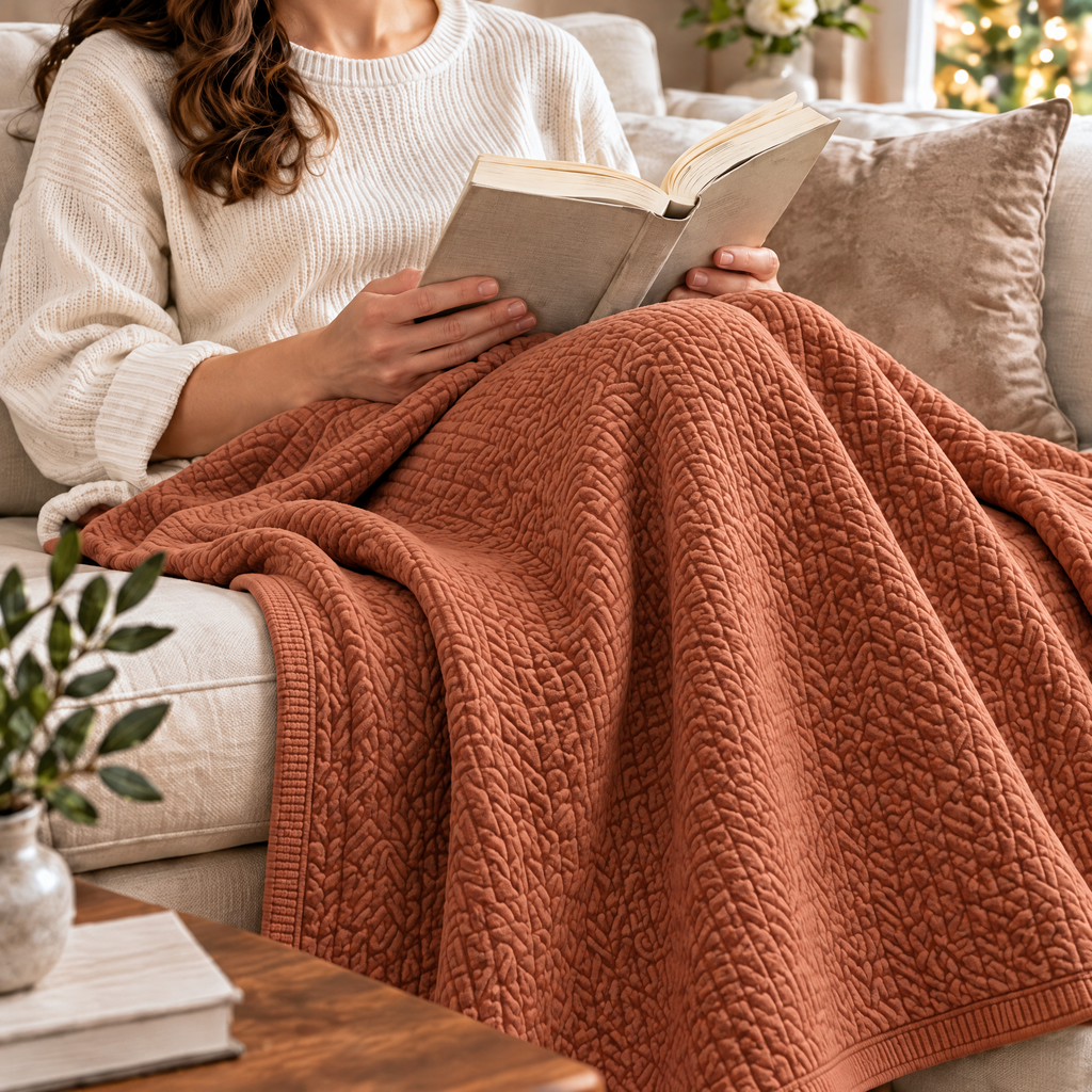 Marloweo™ Terracotta Herringbone Throw Blanket
