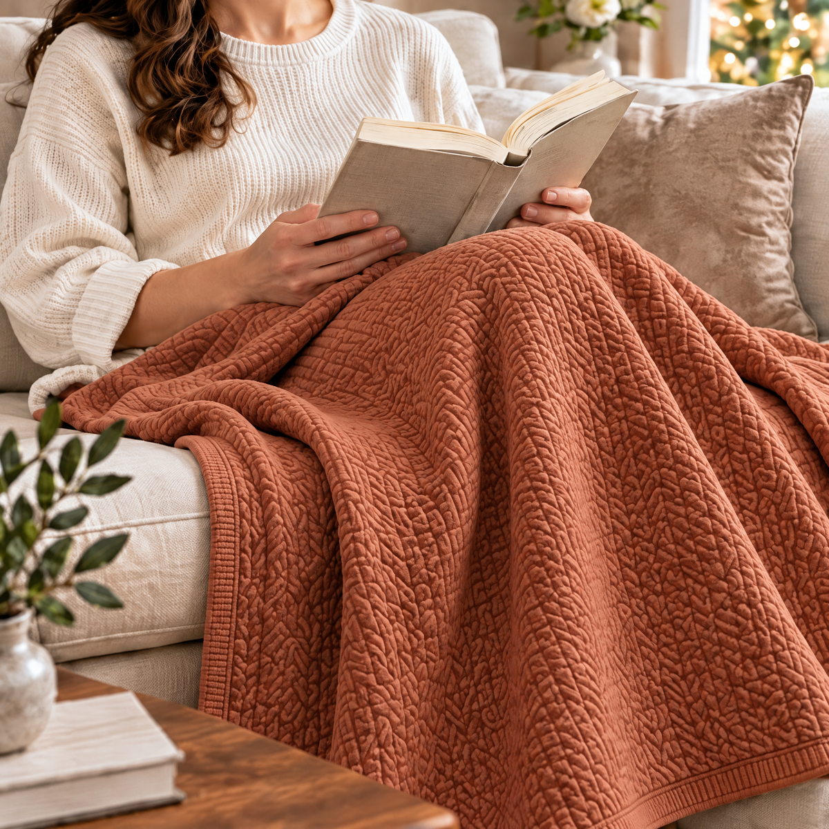 Marloweo™ Terracotta Herringbone Throw Blanket