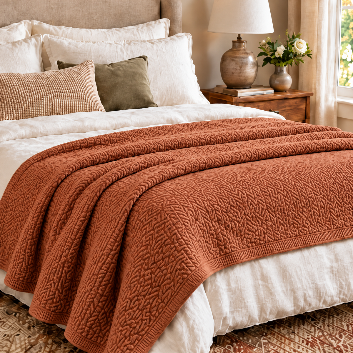 Marloweo™ Terracotta Herringbone Throw Blanket
