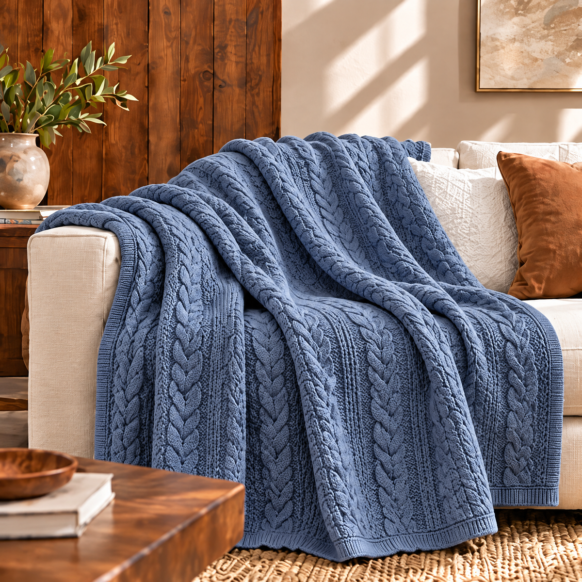 Marloweo™ Slate Blue Cable Throw Blanket