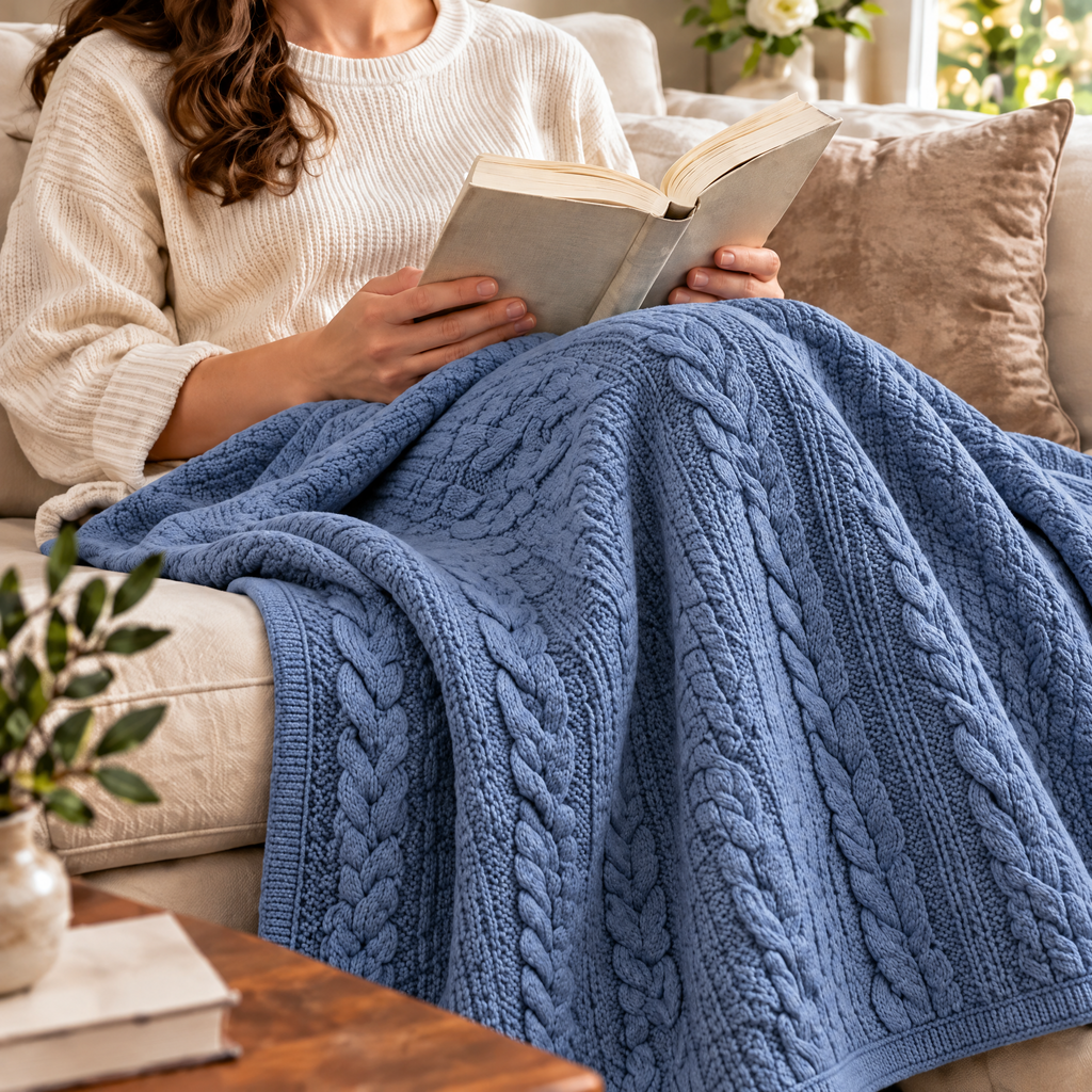 Marloweo™ Slate Blue Cable Throw Blanket