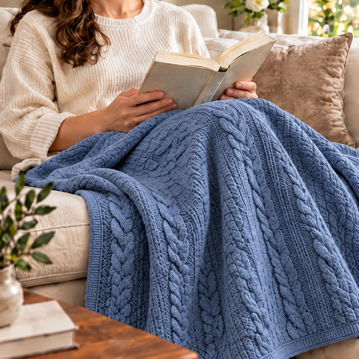Marloweo™ Slate Blue Cable Throw Blanket