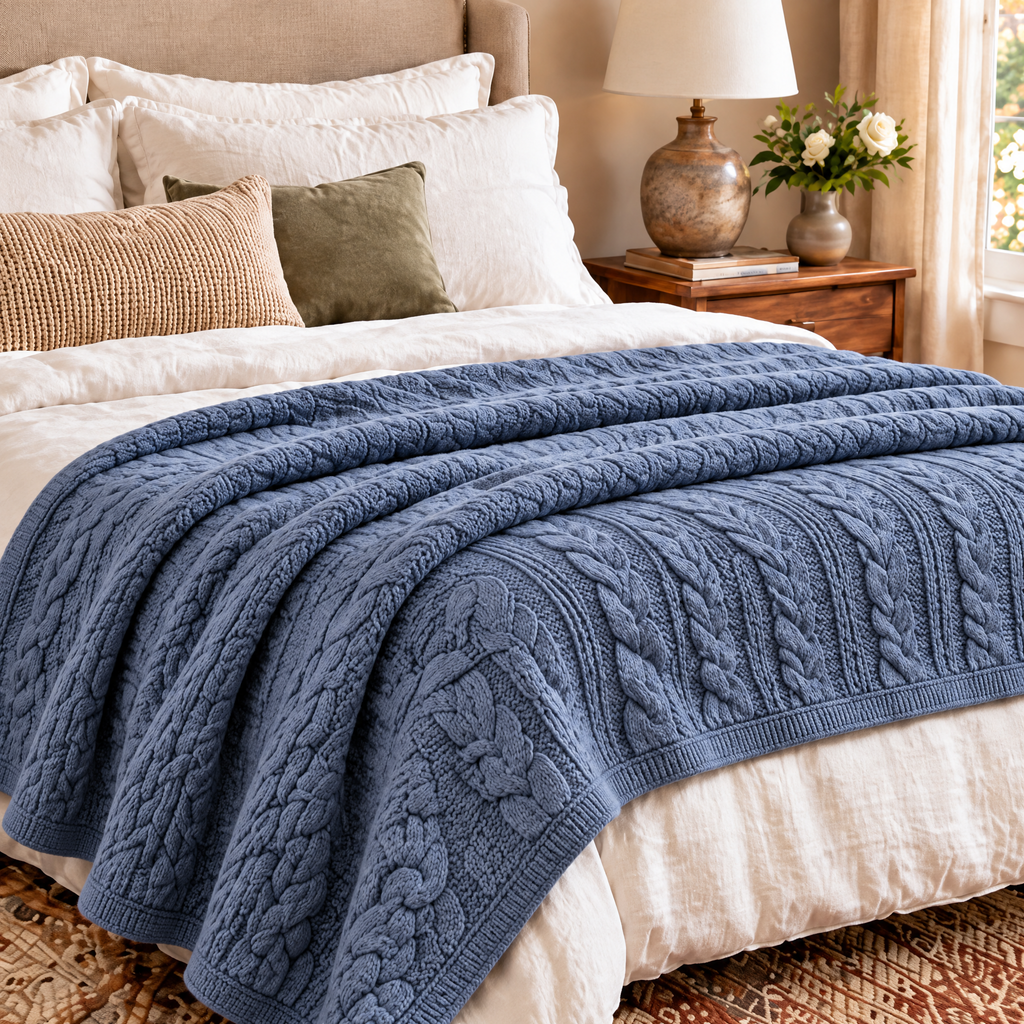 Marloweo™ Slate Blue Cable Throw Blanket