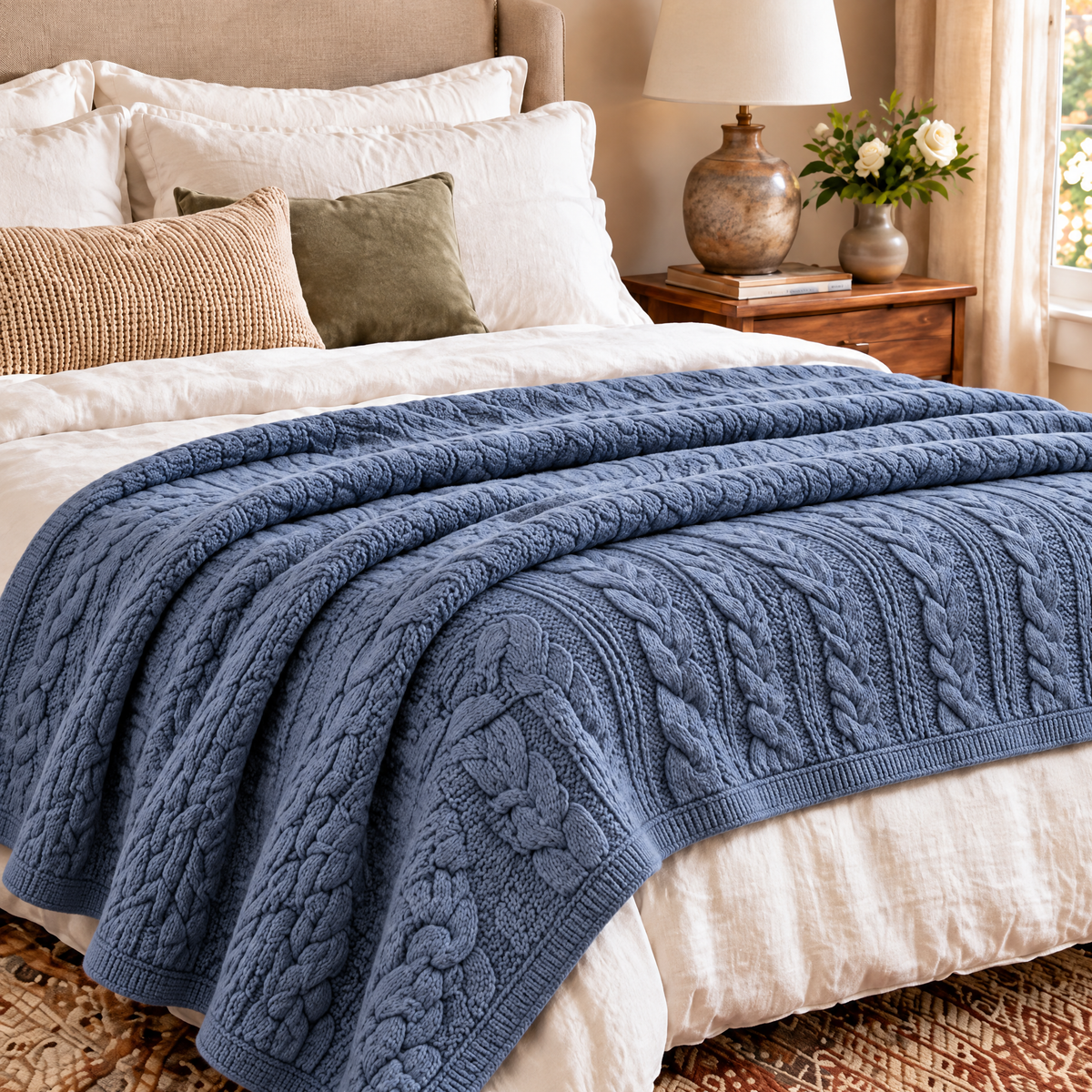 Marloweo™ Slate Blue Cable Throw Blanket