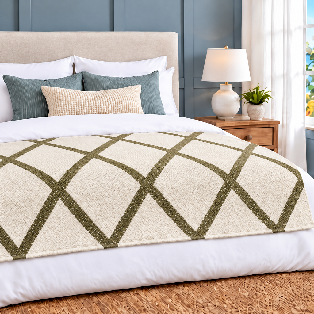 Marloweo™ Ivory & Olive Diamond Throw Blanket