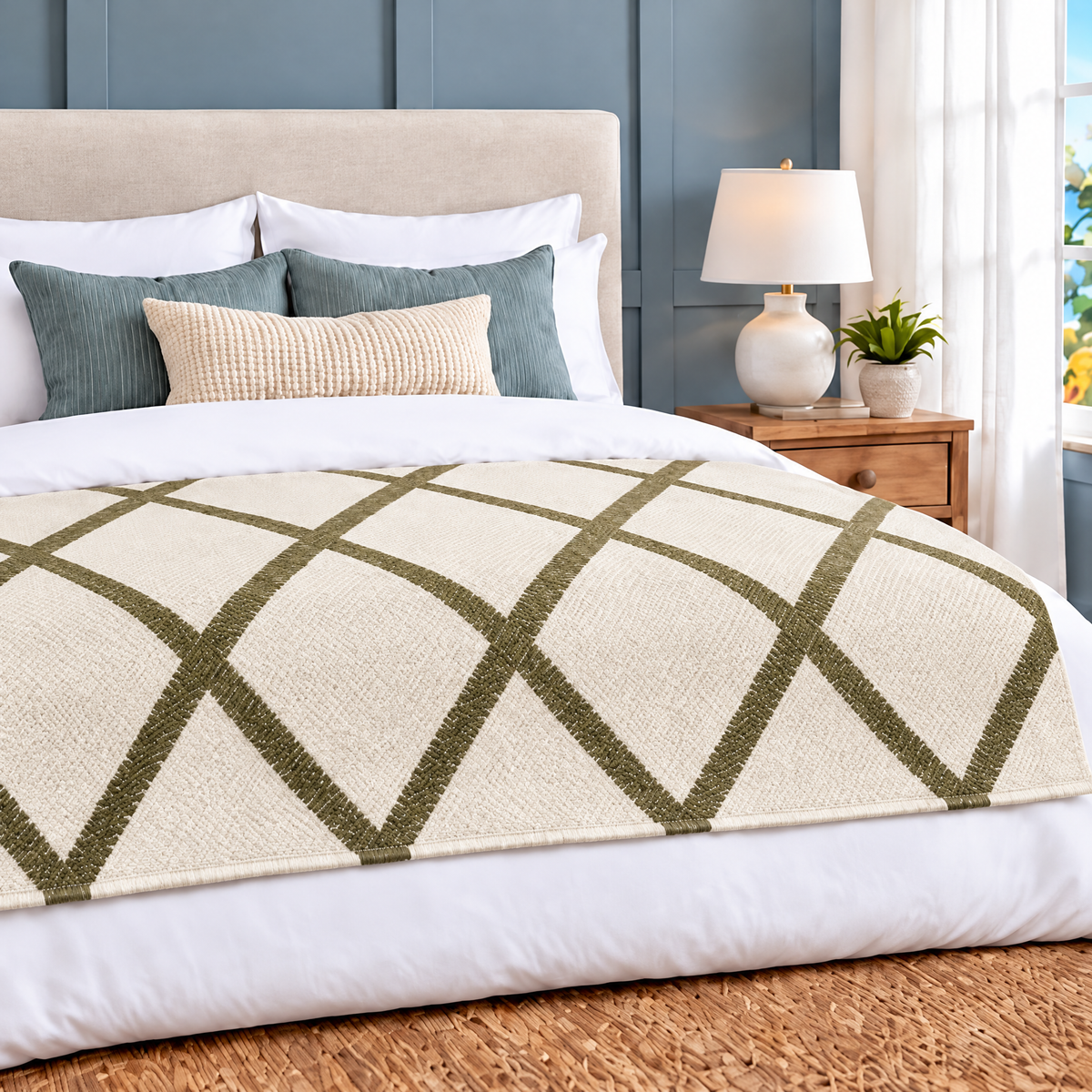 Marloweo™ Ivory & Olive Diamond Throw Blanket
