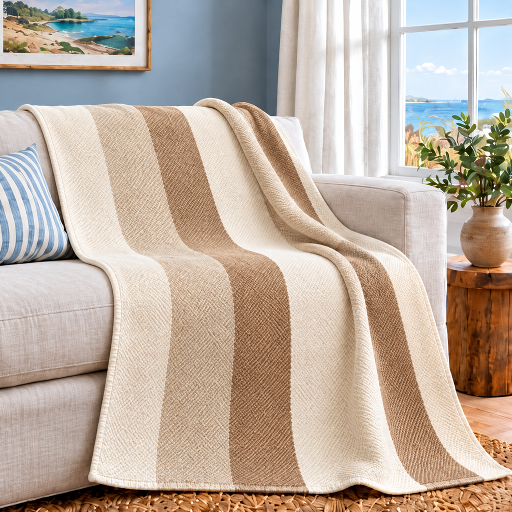Marloweo™ Ivory & Taupe Stripe Throw Blanket