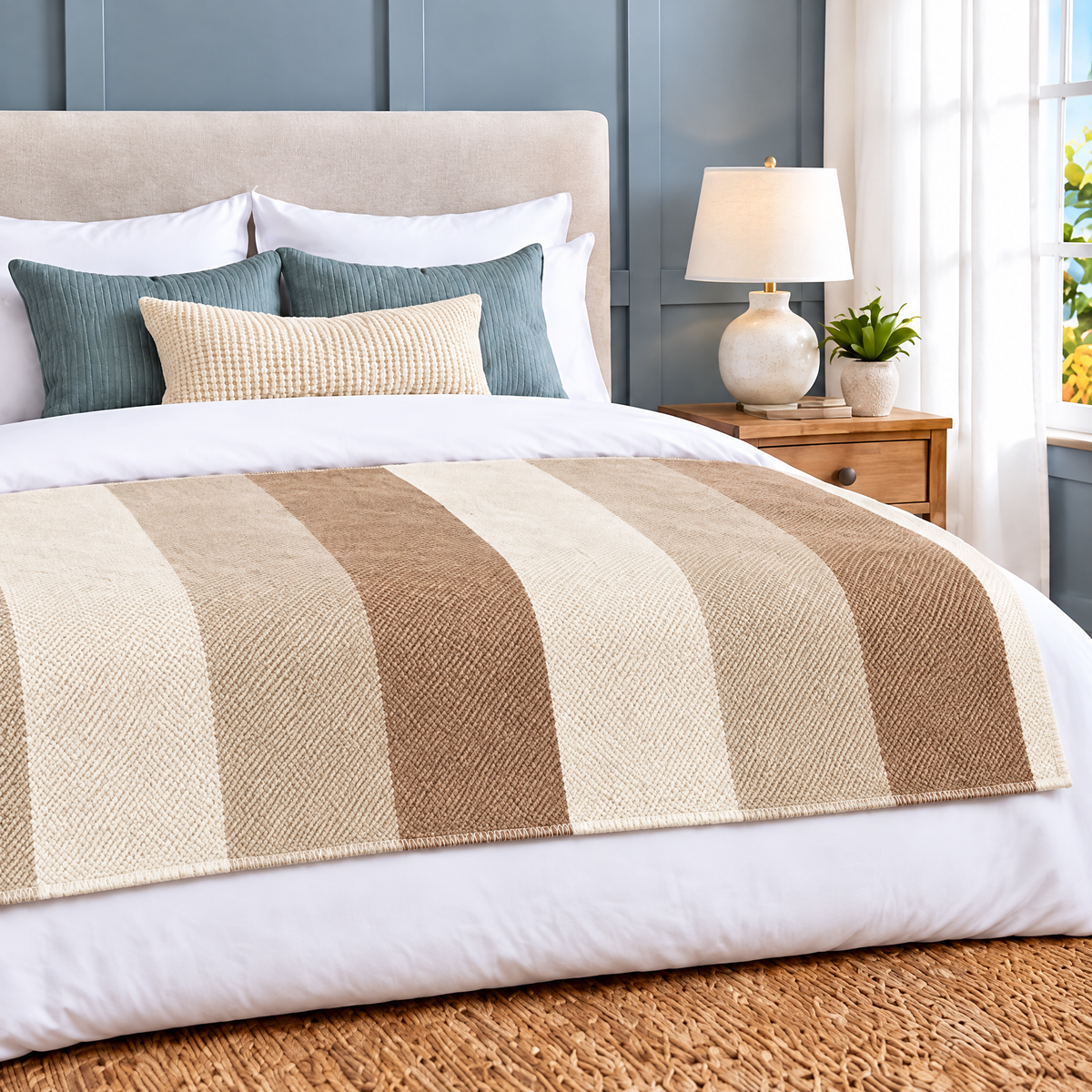 Marloweo™ Ivory & Taupe Stripe Throw Blanket