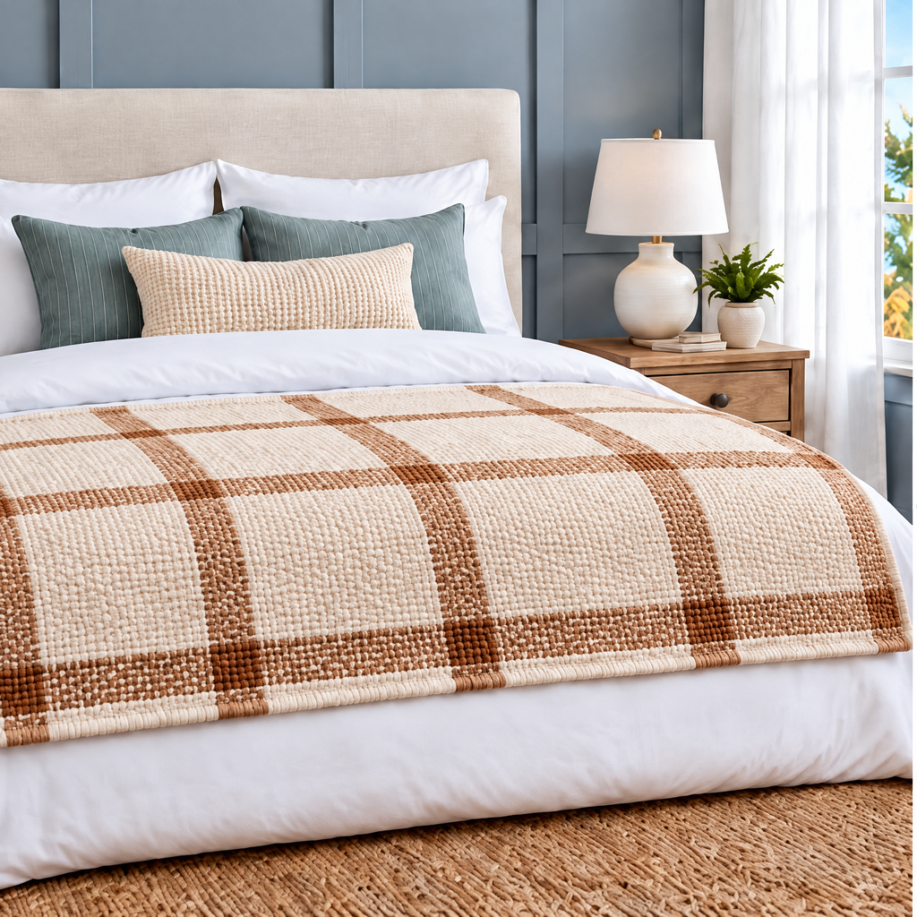 Marloweo™ Ivory & Camel Plaid Throw Blanket