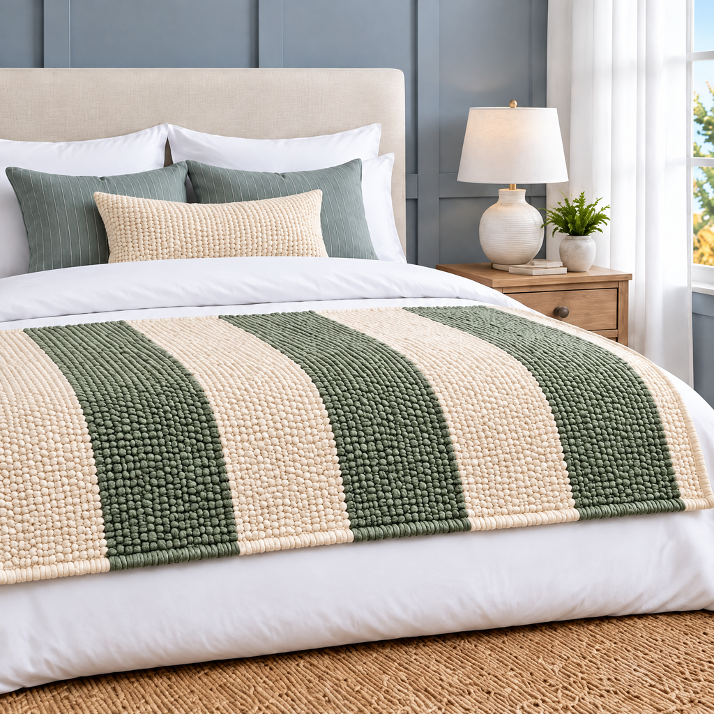 Marloweo™ Ivory & Sage Stripe Throw Blanket