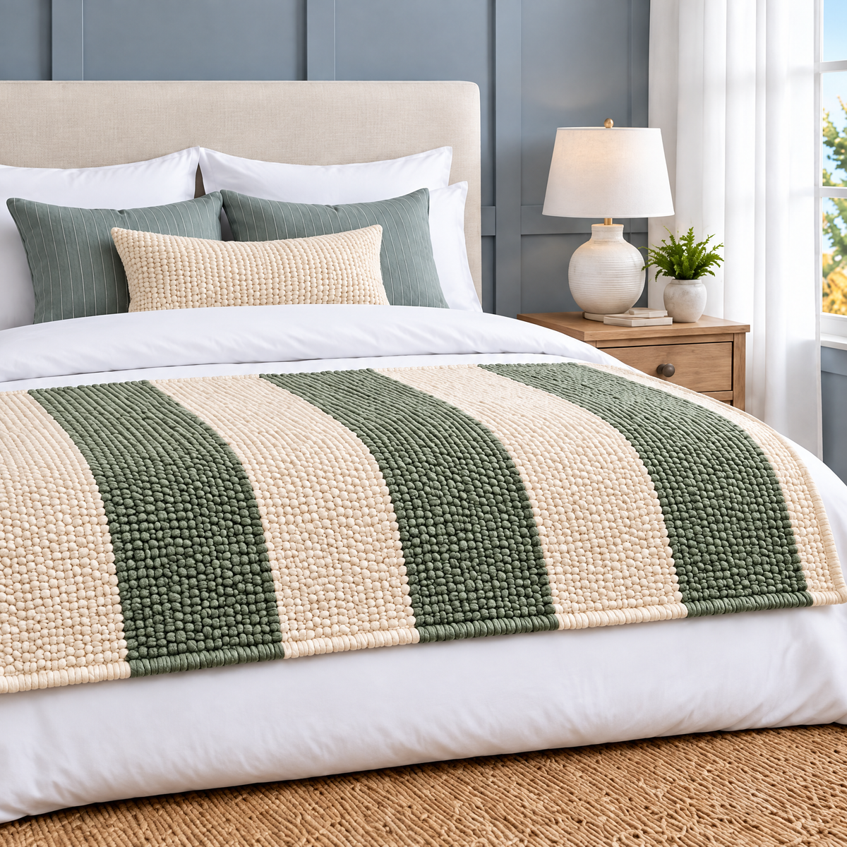 Marloweo™ Ivory & Sage Stripe Throw Blanket