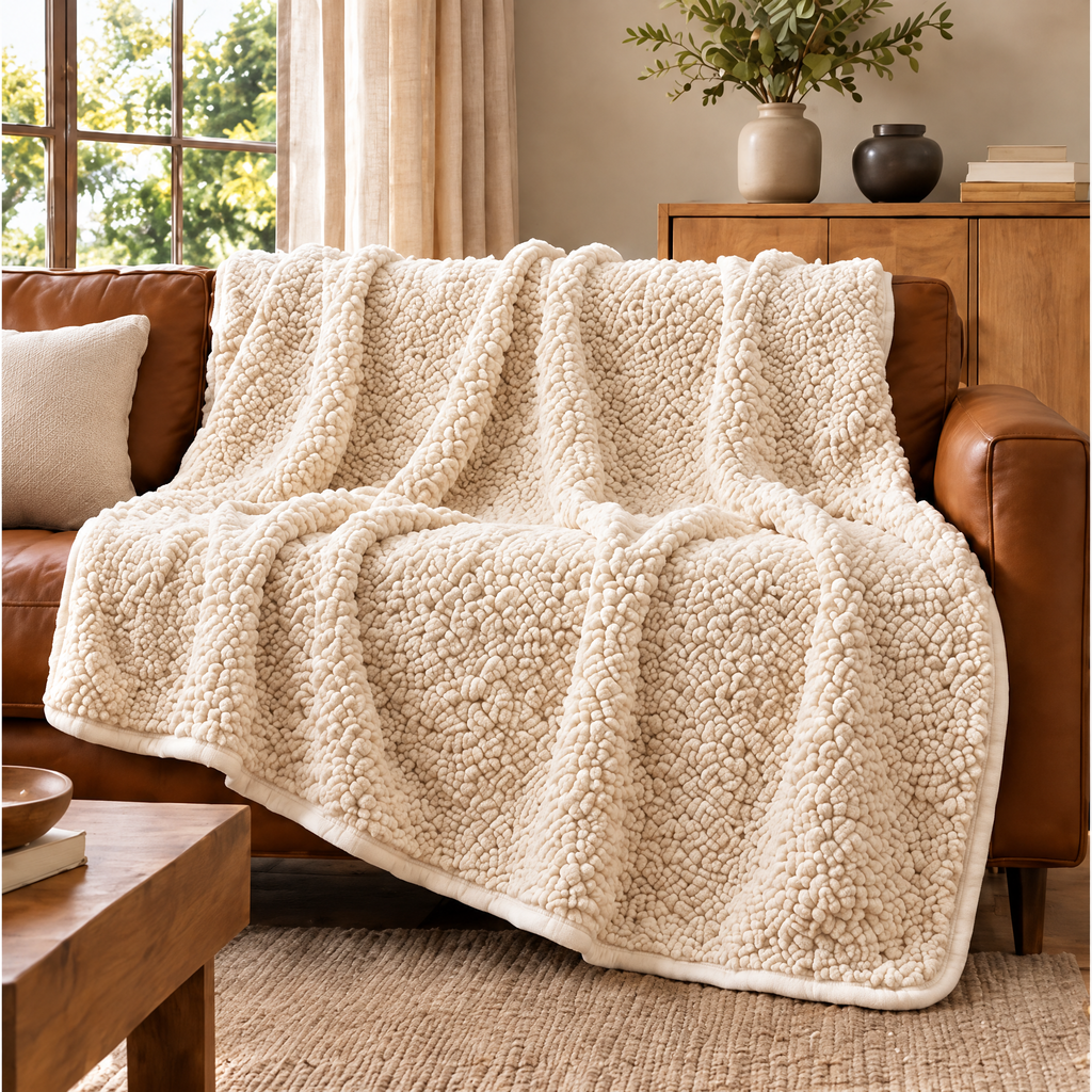 Marloweo™ Ivory Bouclé-Style Plush Throw Blanket