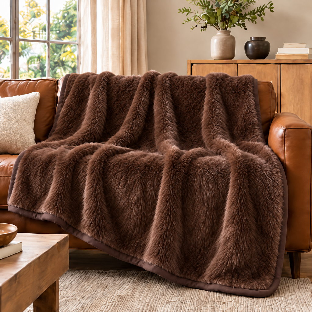 Marloweo™ Chocolate Brown Faux Fur Throw Blanket