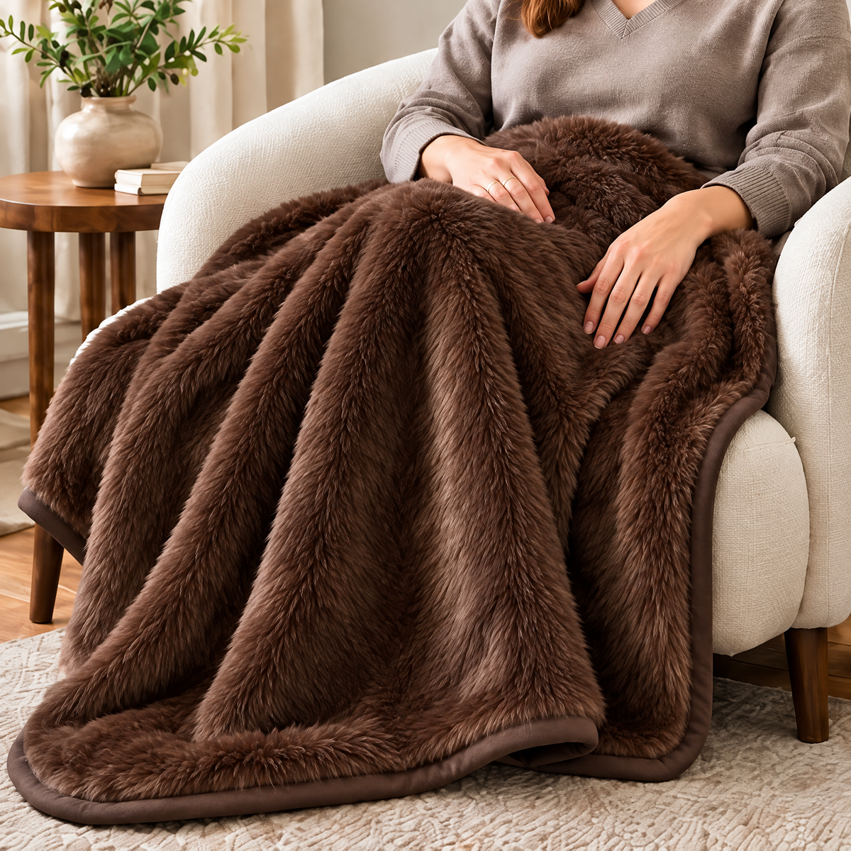 Marloweo™ Chocolate Brown Faux Fur Throw Blanket