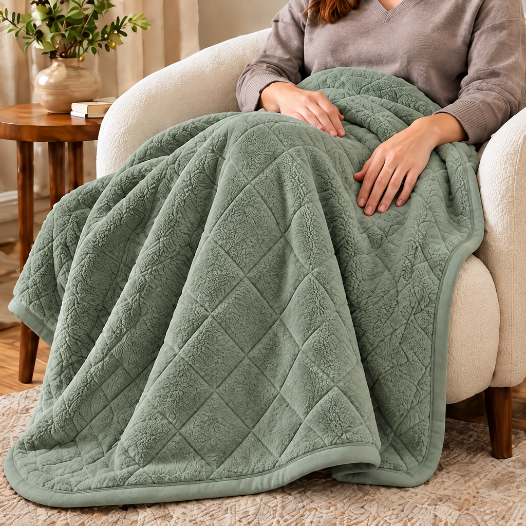 Marloweo™ Sage Diamond Quilted Plush Throw Blanket