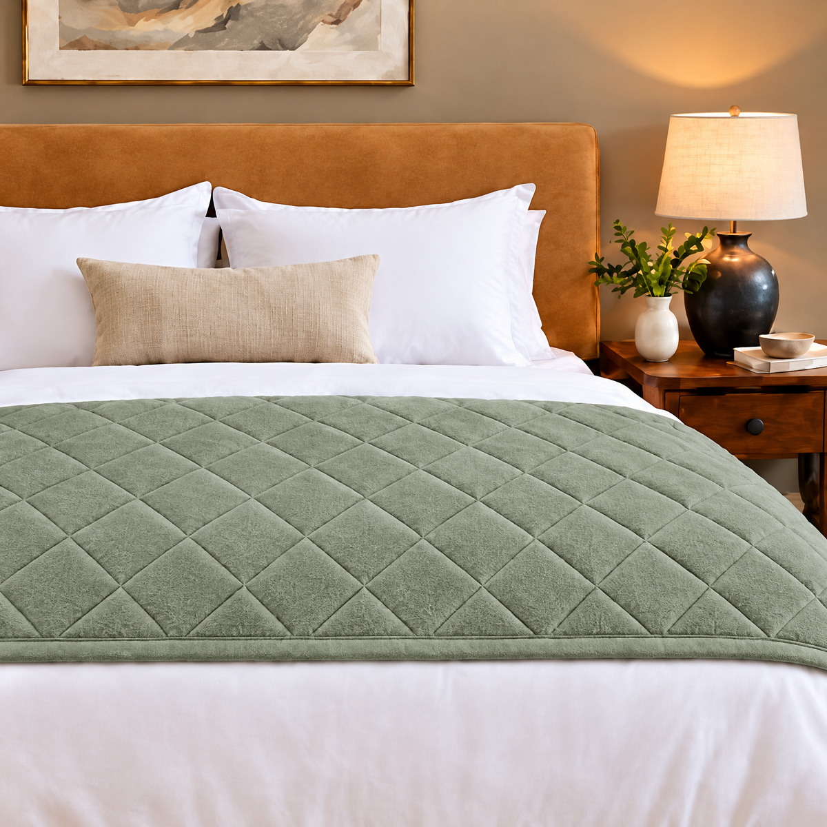 Marloweo™ Sage Diamond Quilted Plush Throw Blanket